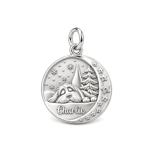 Starry Night Slumber Charm Bracelet – Personalized Dog Mom Gift – silver charm, front view