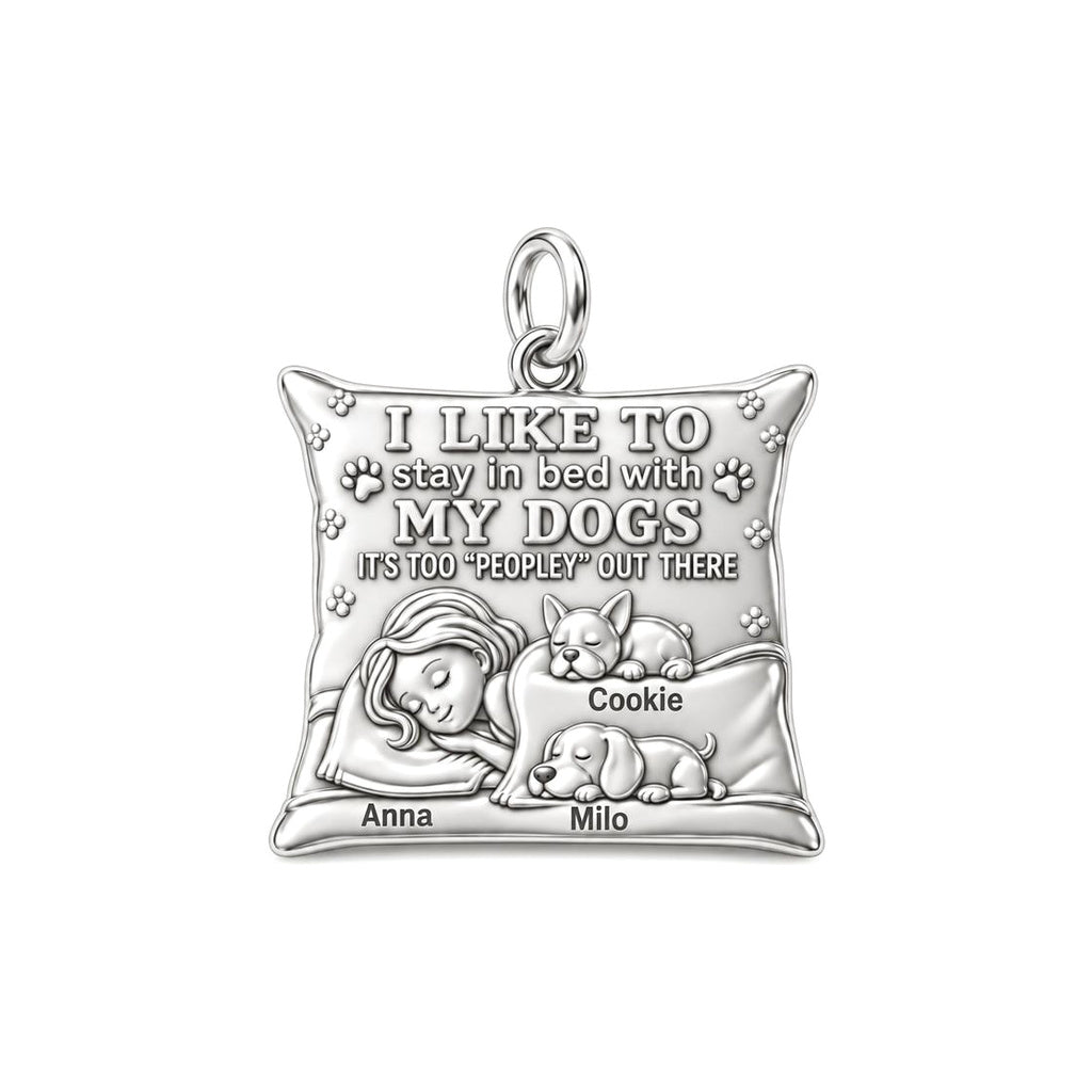 Stay In Bed With My Dogs Charm Bracelet – Personalized Dog Mom Gift – silver charm, front view