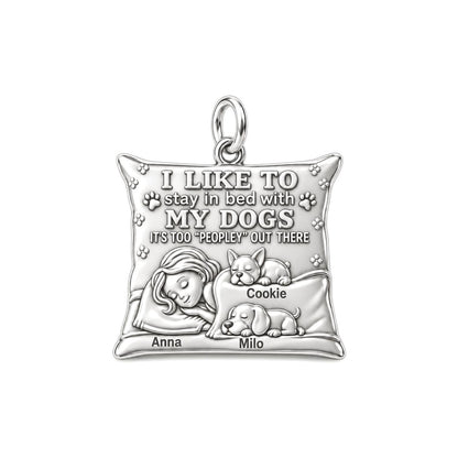 Stay In Bed With My Dogs Charm Bracelet – Personalized Dog Mom Gift – silver charm, front view