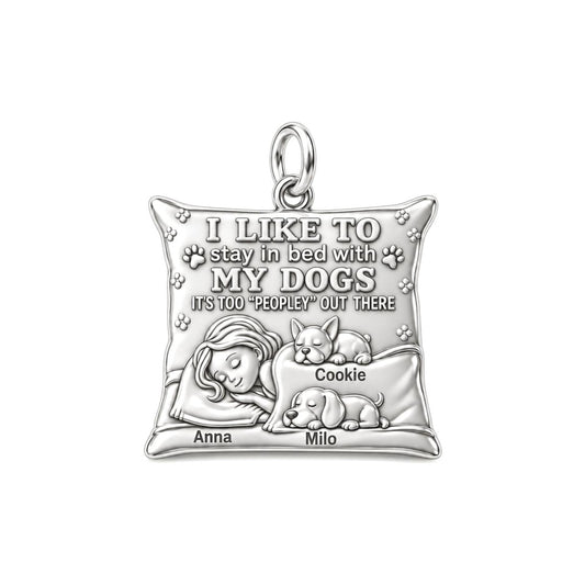 Stay In Bed With My Dogs Charm Bracelet – Personalized Dog Mom Gift – silver charm, front view