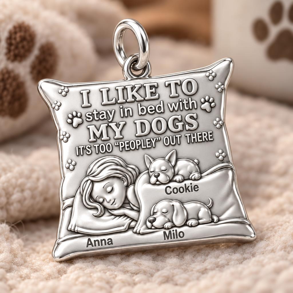 Stay In Bed With My Dogs Charm Bracelet – Personalized Dog Mom Gift – macro detail of the charm