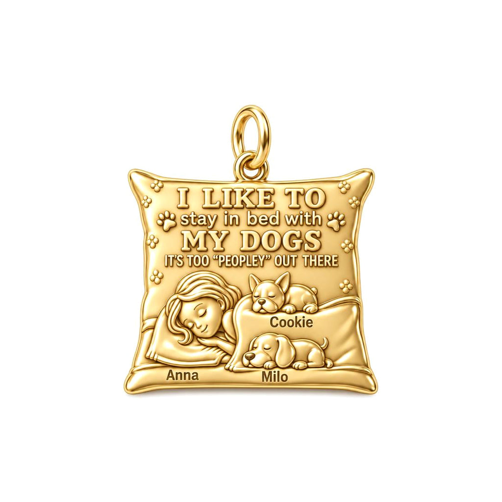 Stay In Bed With My Dogs Charm Bracelet – Personalized Dog Mom Gift – 18K gold charm, front view