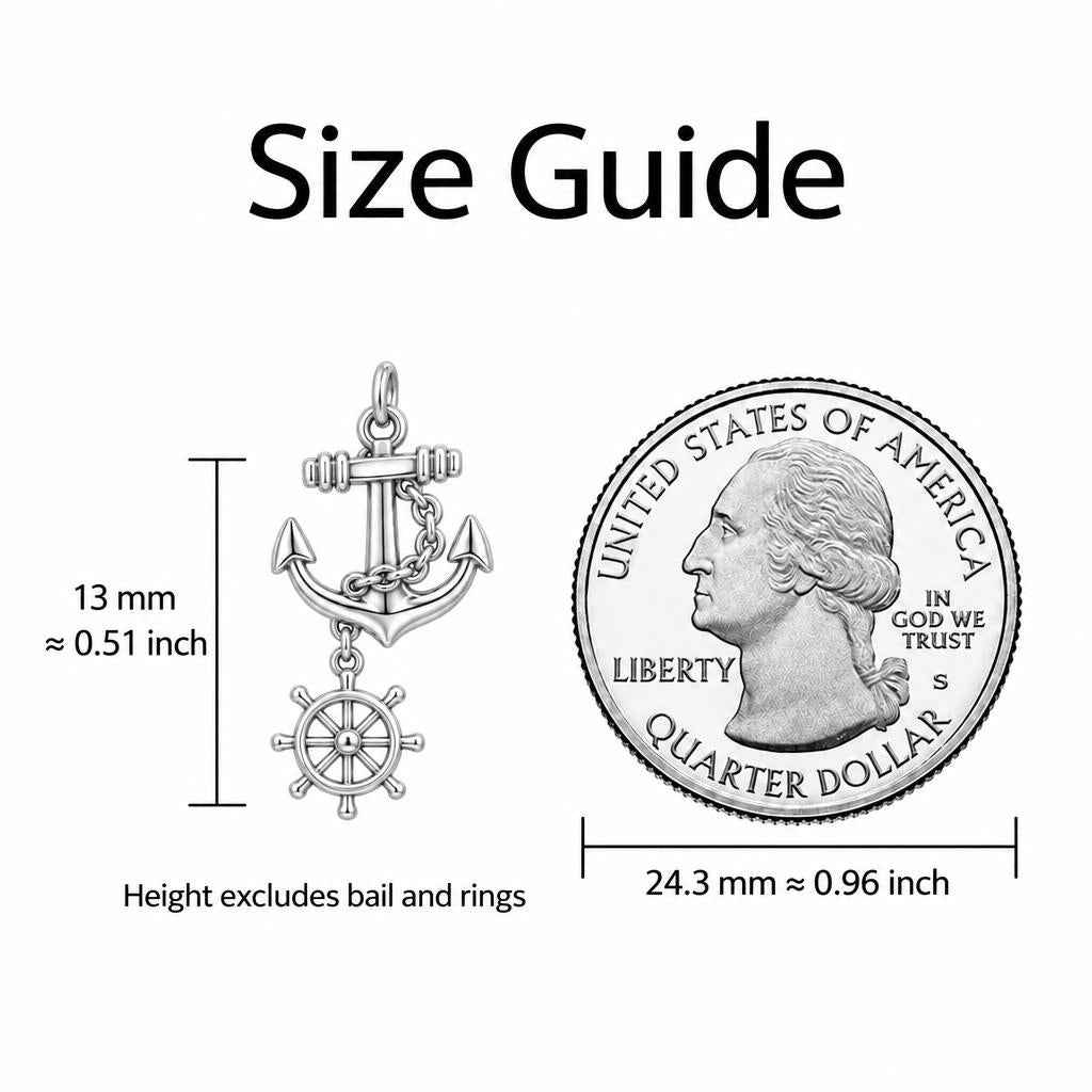 Steady Anchor Charm Bracelet – Personalized Couple Gift – size guide, 13 mm charm next to a quarter