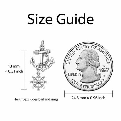 Steady Anchor Charm Bracelet – Personalized Couple Gift – size guide, 13 mm charm next to a quarter