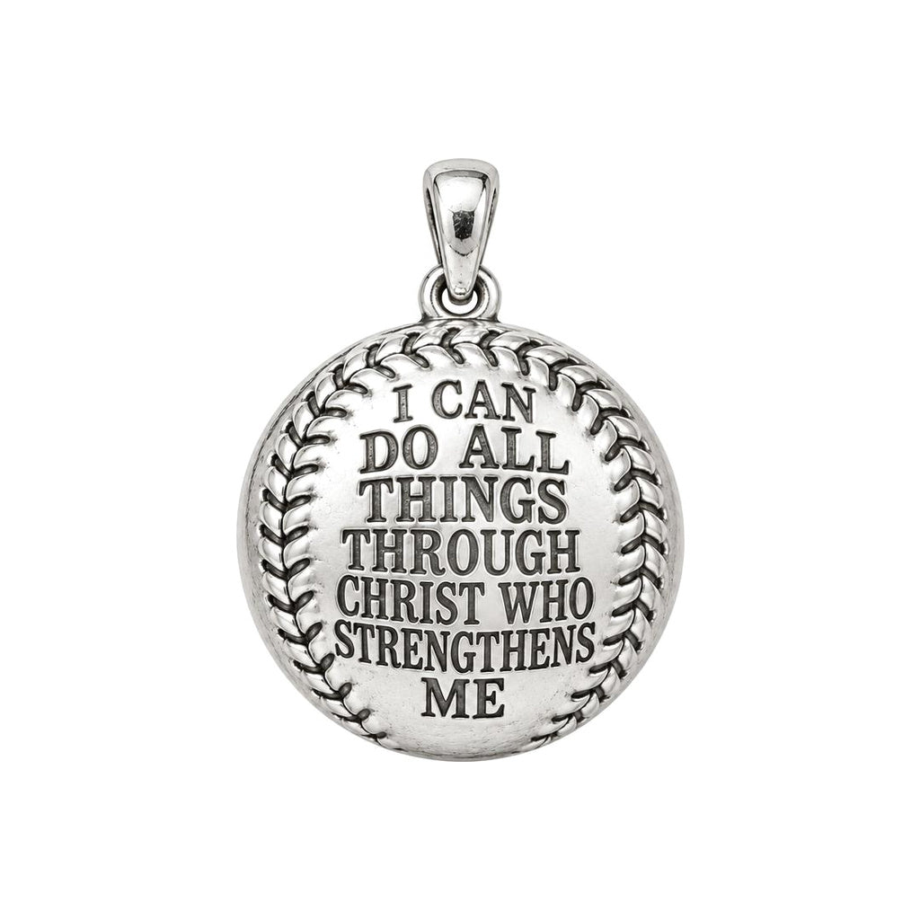 Strength in Faith Baseball Charm Bracelet – Personalized Athlete Gift – silver plated 3 cm charm, front view