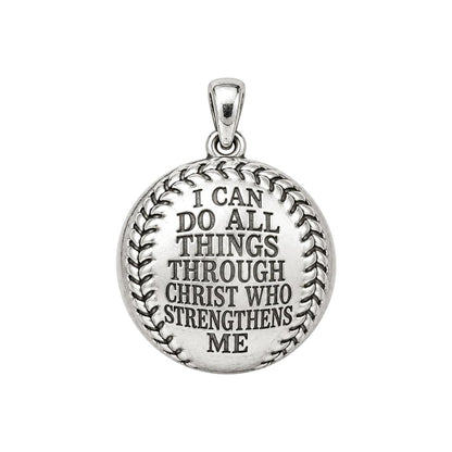 Strength in Faith Baseball Charm Bracelet – Personalized Athlete Gift – silver plated 3 cm charm, front view