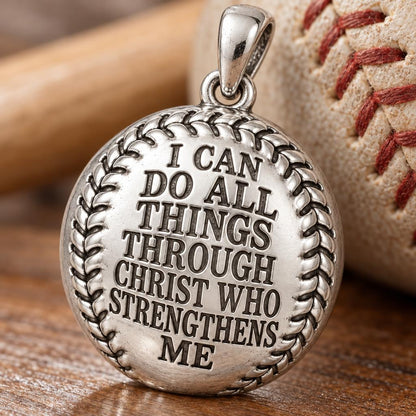 Strength in Faith Baseball Charm Bracelet – Personalized Athlete Gift – macro detail of the charm