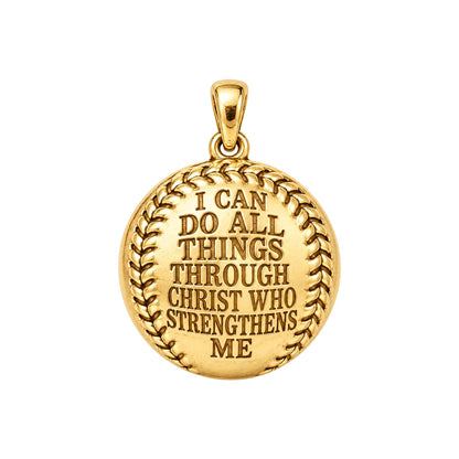 Strength in Faith Baseball Charm Bracelet – Personalized Athlete Gift – 18K gold plated 3 cm charm, front view