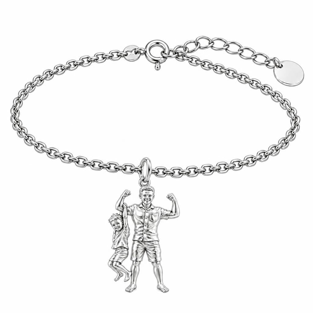 Strong Like Dad Charm Bracelet Set – silver, front view