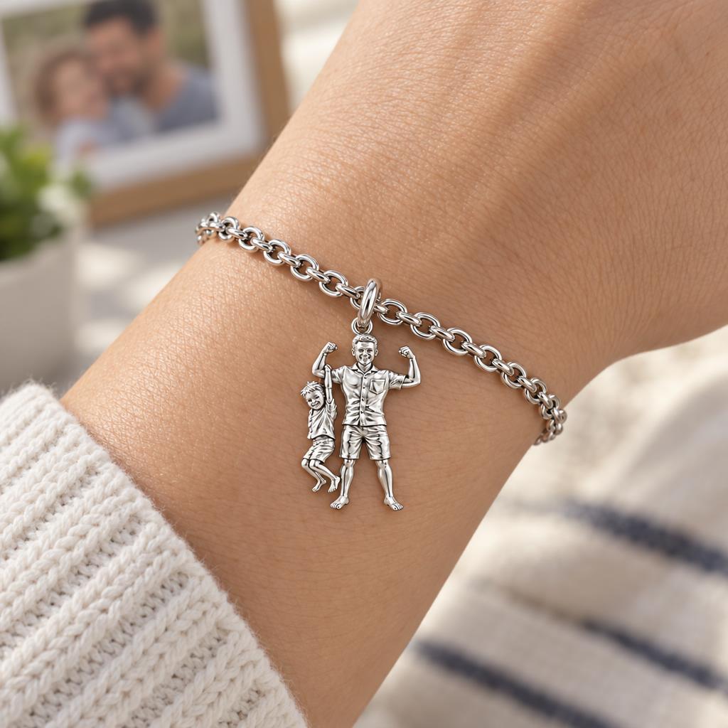 Strong Like Dad Charm Bracelet Set – worn / in use