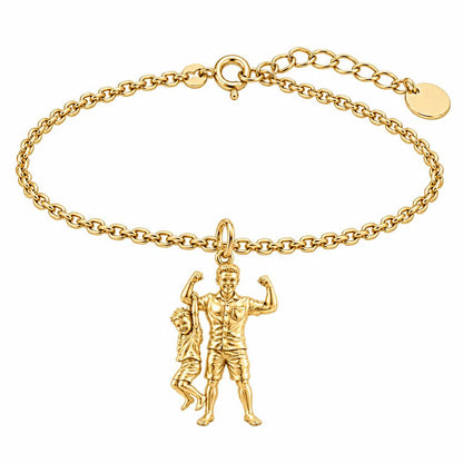 Strong Like Dad Charm Bracelet Set – 18K gold, front view