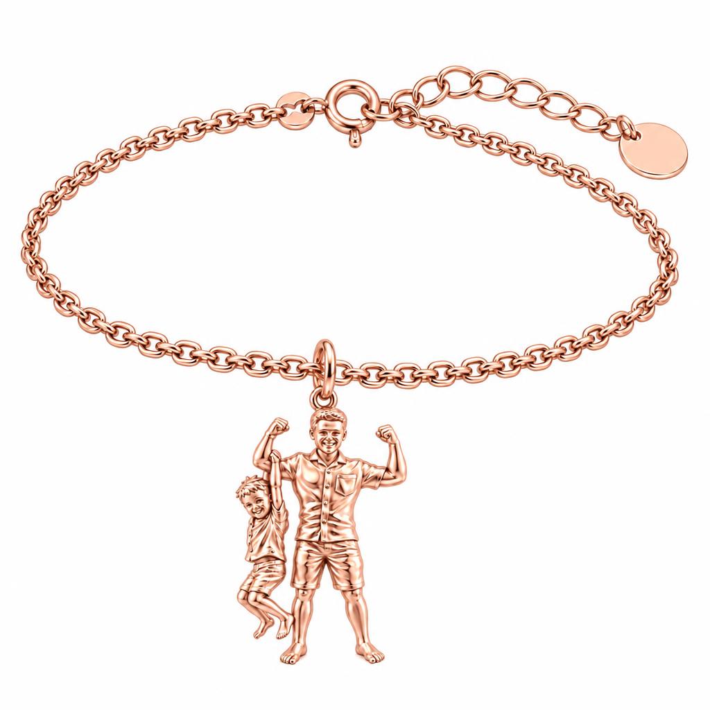 Strong Like Dad Charm Bracelet Set – rose gold, front view