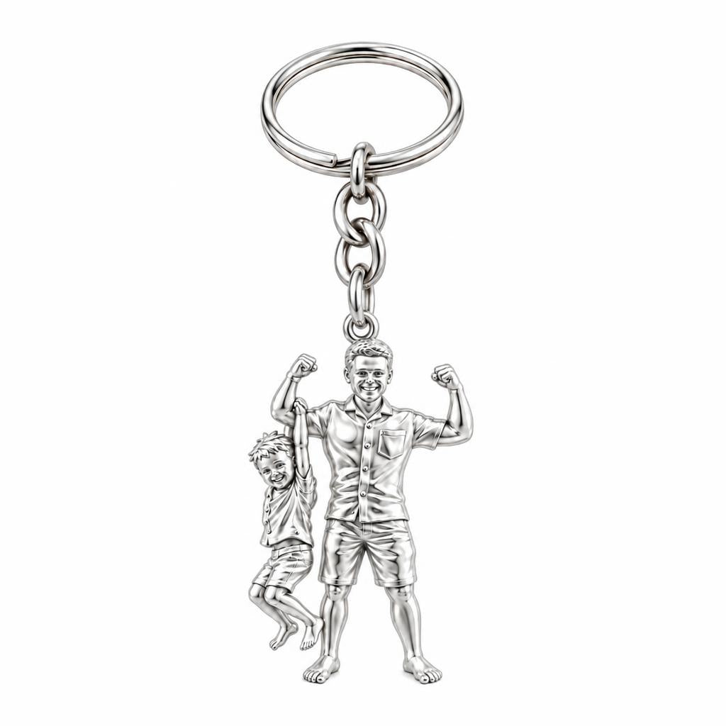 Strong Like Dad Charm Keychain – silver, front view