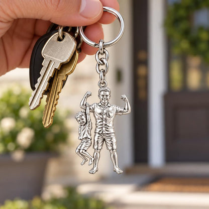 Strong Like Dad Charm Keychain – worn / in use