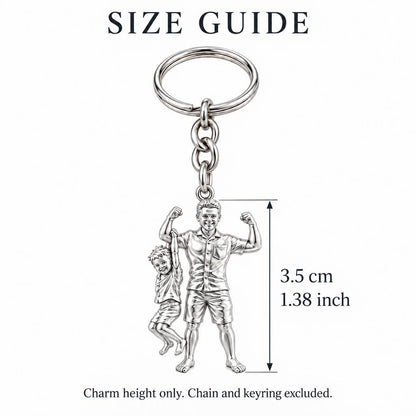 Strong Like Dad Charm Keychain – size guide, 3.5 cm (1.38 in) charm, chain and keyring excluded