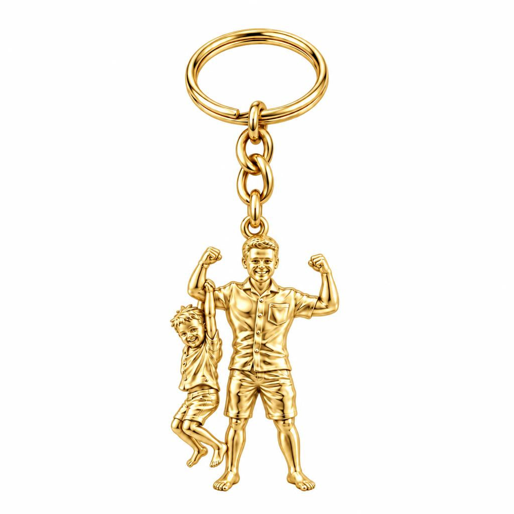 Strong Like Dad Charm Keychain – 18K gold, front view
