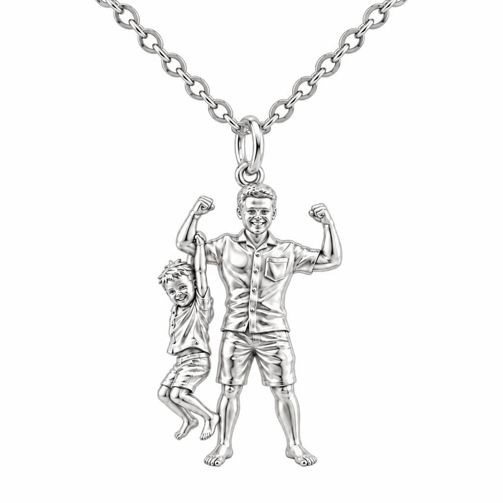 Strong Like Dad Charm Necklace Set – silver, front view