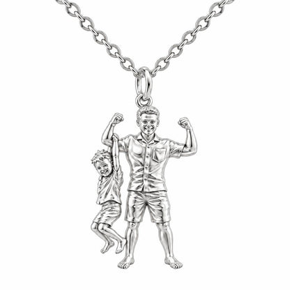 Strong Like Dad Charm Necklace Set – silver, front view