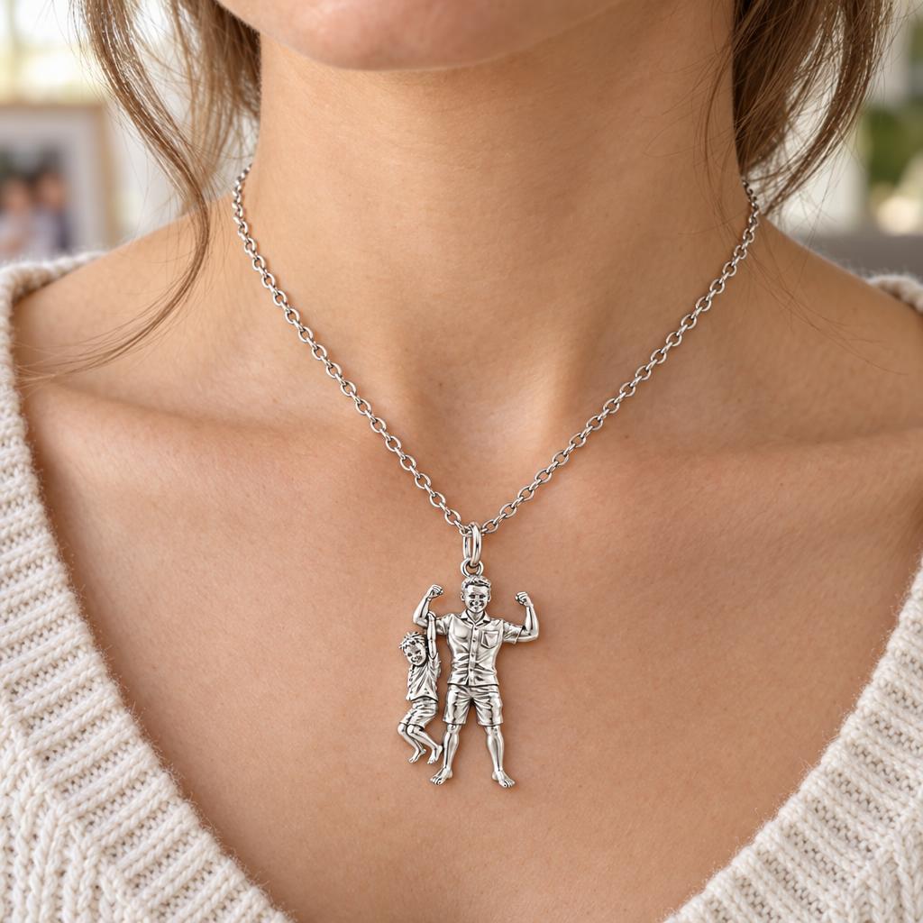Strong Like Dad Charm Necklace Set – worn / in use