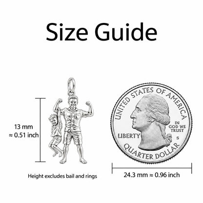 Strong Like Dad Charm Necklace Set – size guide, 13 mm charm next to a quarter