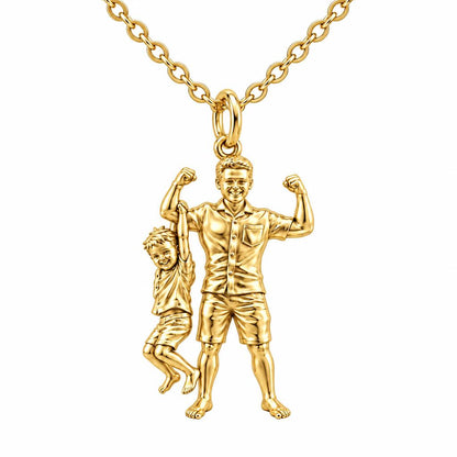 Strong Like Dad Charm Necklace Set – 18K gold, front view