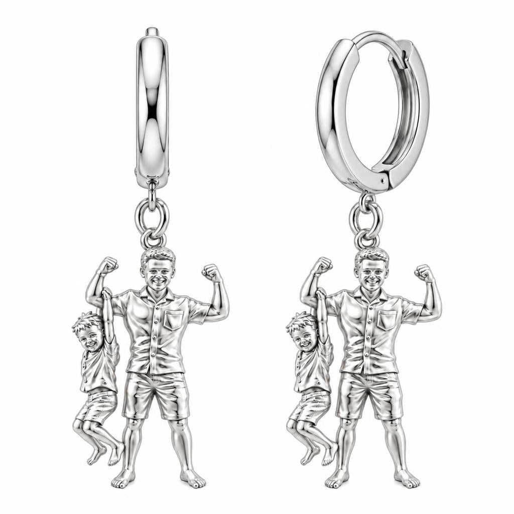 Strong Like Dad Huggie Charm Earrings – silver, front view