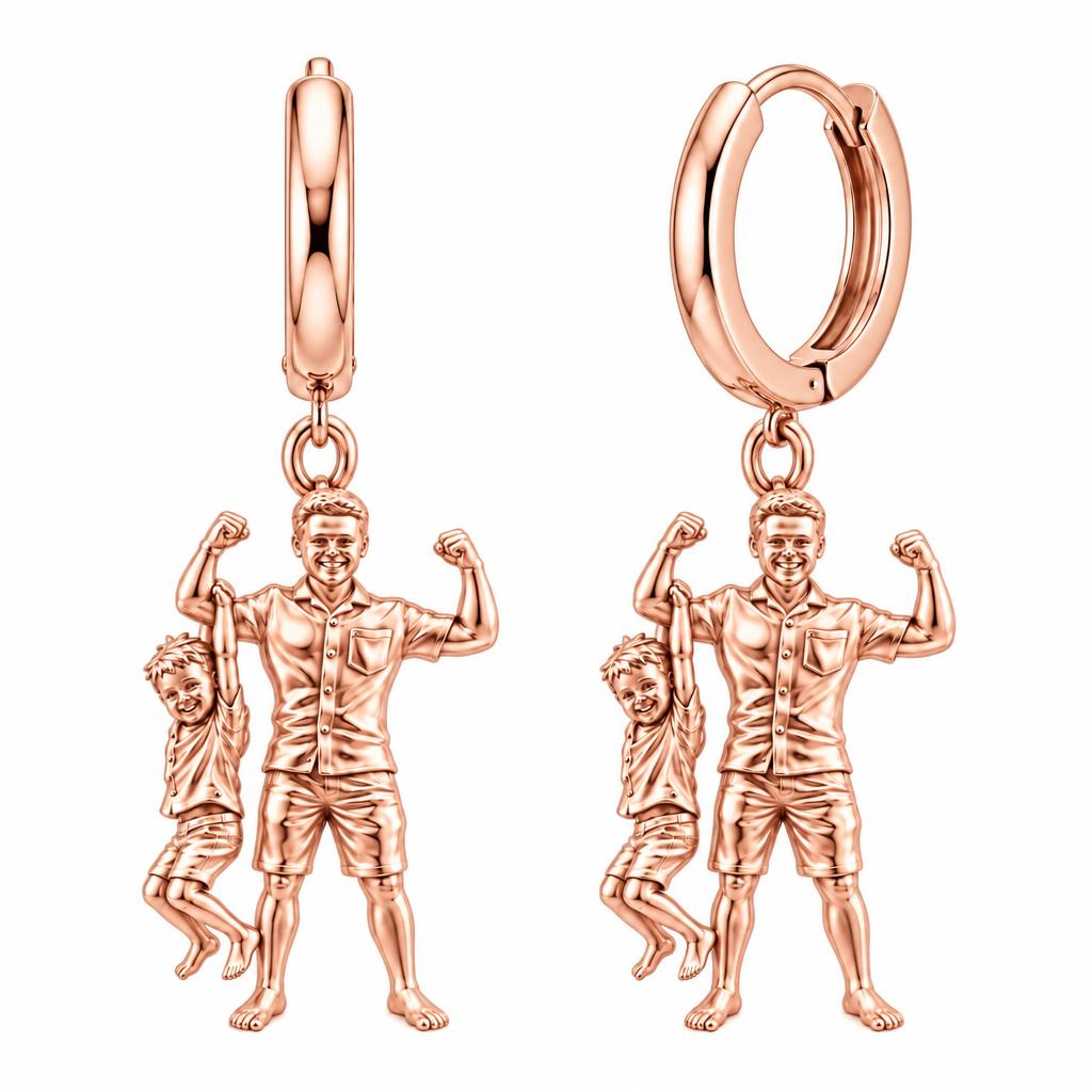 Strong Like Dad Huggie Charm Earrings – rose gold, front view