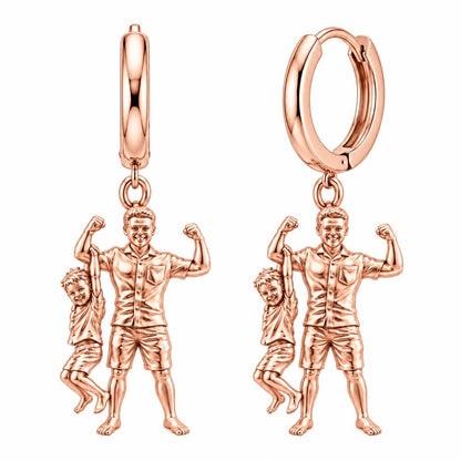 Strong Like Dad Huggie Charm Earrings – rose gold, front view