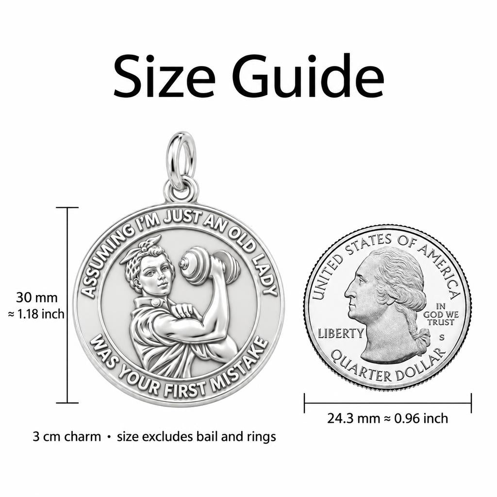 Strong Soul Gym Lady Charm Bracelet – Personalized Mom Gift – size guide, 3 cm charm next to a quarter