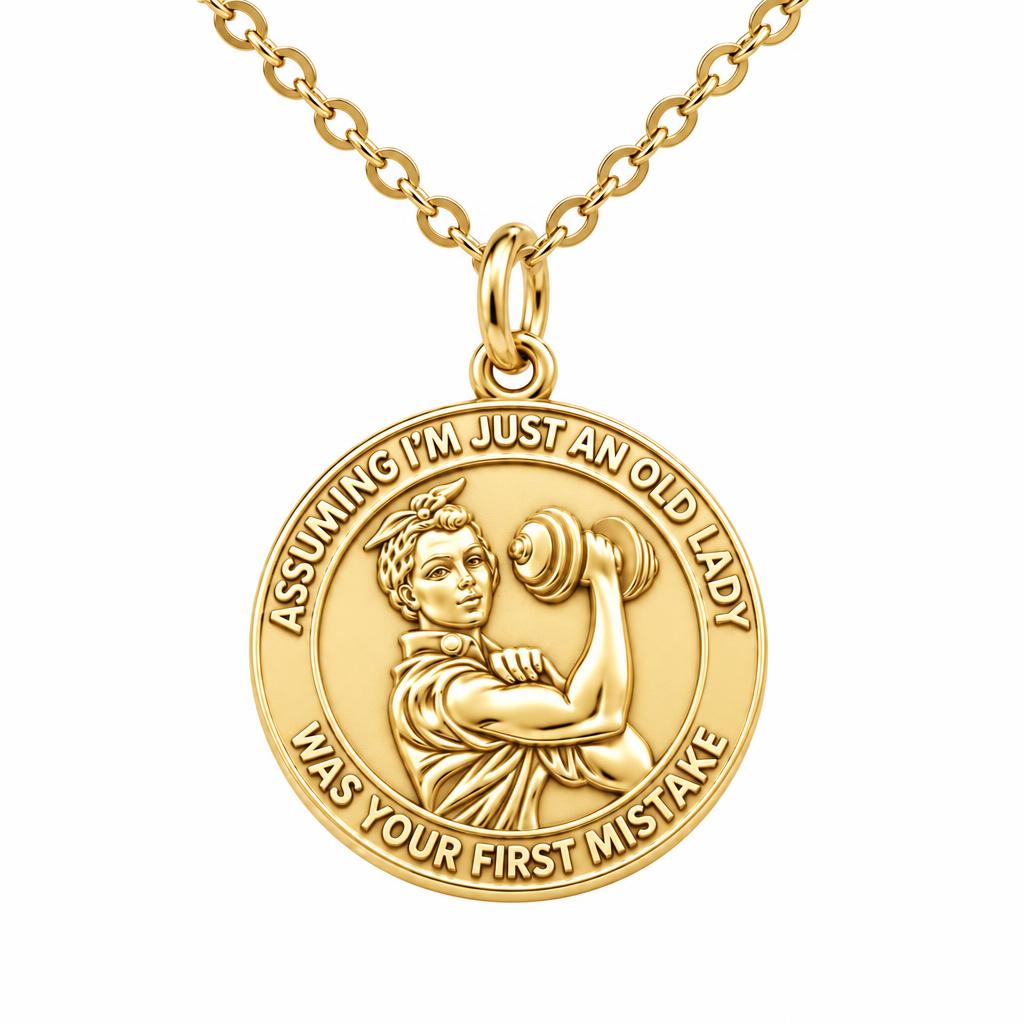 Strong Soul Gym Lady Charm Necklace Set – 18K gold, front view
