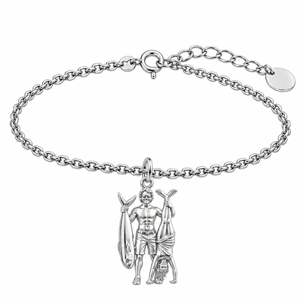 Summer Catch and Handstand Charm Bracelet Set – silver, front view