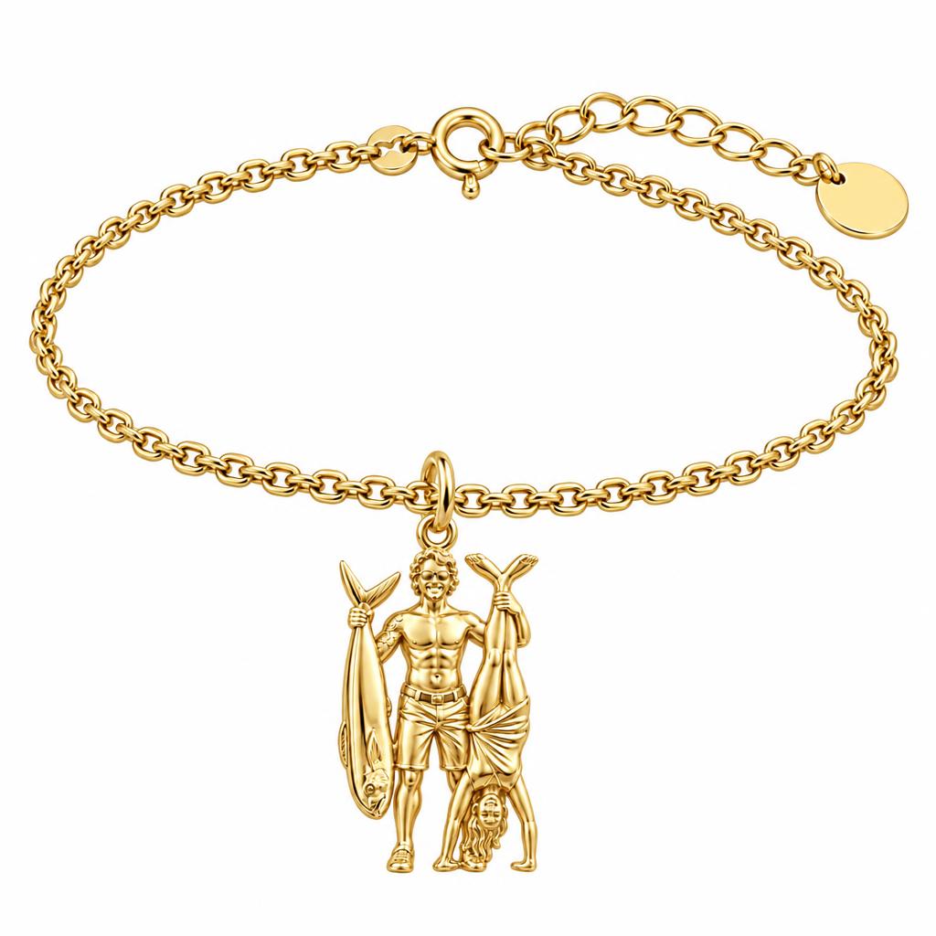 Summer Catch and Handstand Charm Bracelet Set – 18K gold, front view