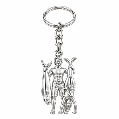 Summer Catch and Handstand Charm Keychain – silver, front view