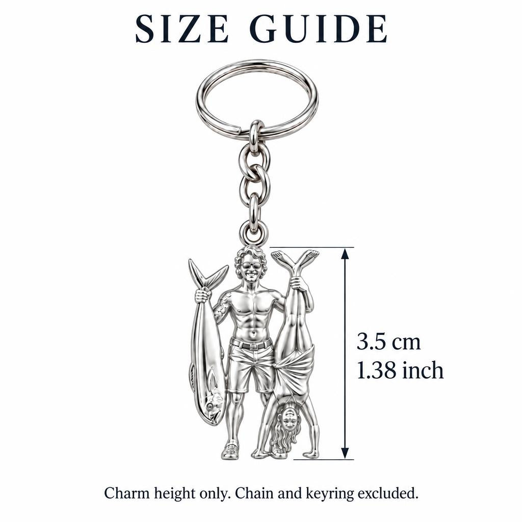 Summer Catch and Handstand Charm Keychain – size guide, 3.5 cm (1.38 in) charm, chain and keyring excluded