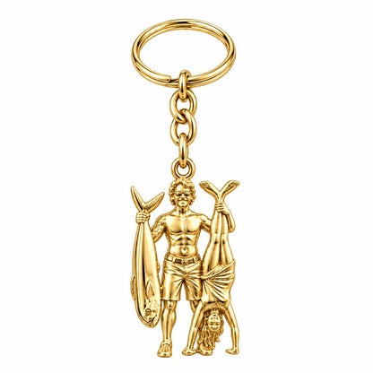 Summer Catch and Handstand Charm Keychain – 18K gold, front view