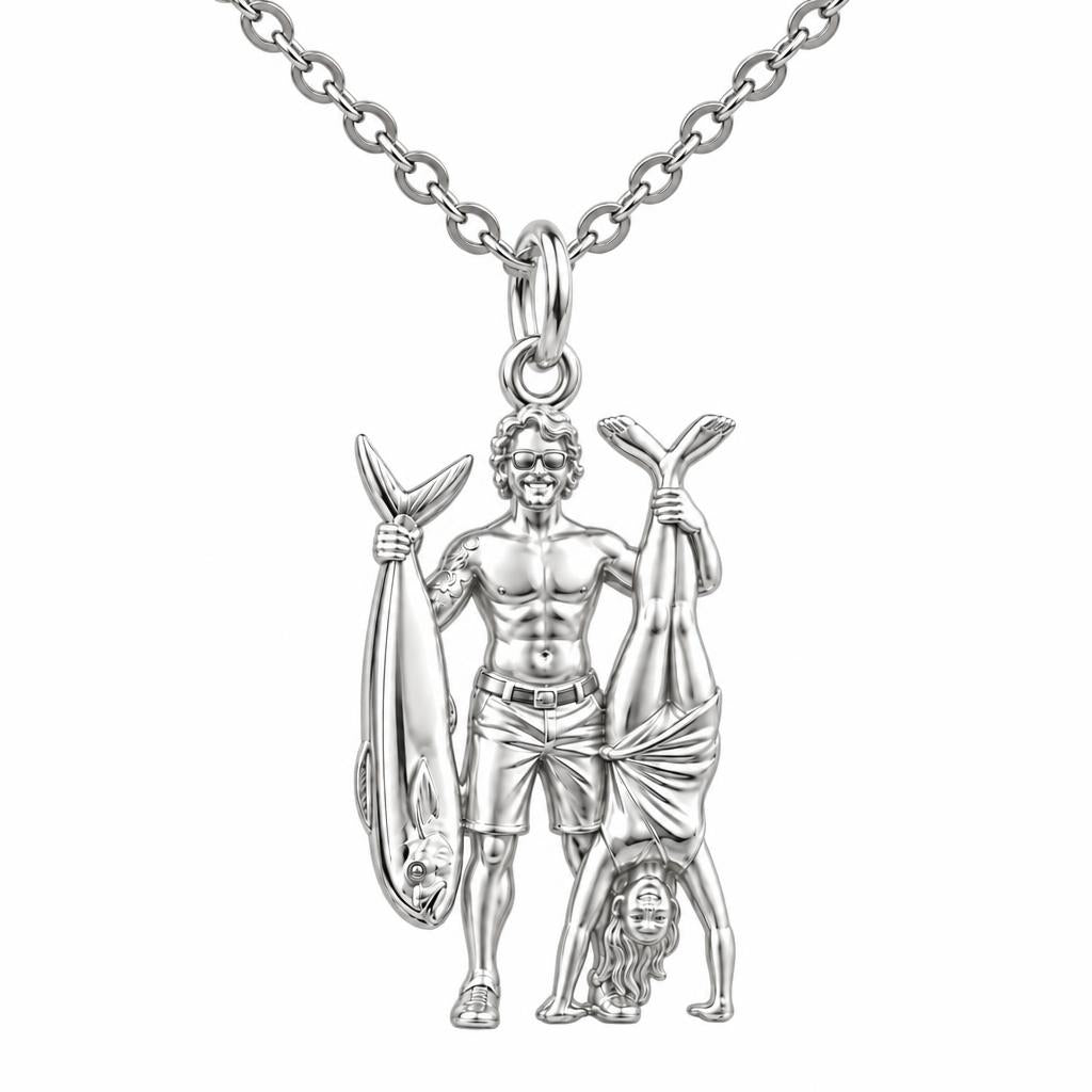 Summer Catch and Handstand Charm Necklace Set – silver, front view