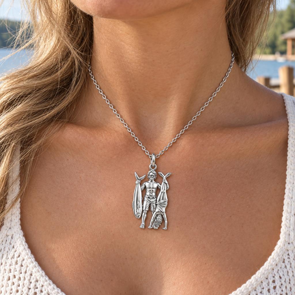 Summer Catch and Handstand Charm Necklace Set – worn / in use