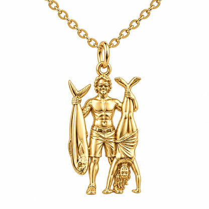 Summer Catch and Handstand Charm Necklace Set – 18K gold, front view