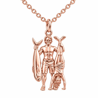 Summer Catch and Handstand Charm Necklace Set – rose gold, front view