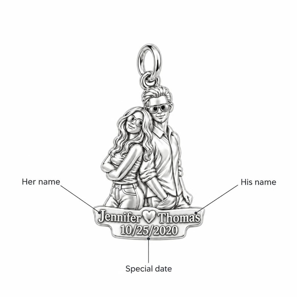 Sun-Kissed Couple Portrait Charm Bracelet – Personalized Couple Gift – personalization guide