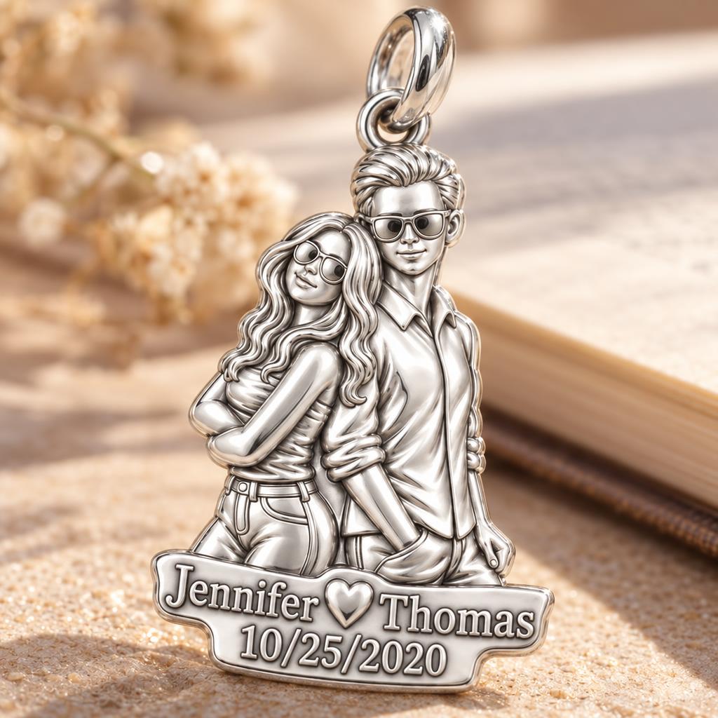 Sun-Kissed Couple Portrait Charm Bracelet – Personalized Couple Gift – macro detail of the charm
