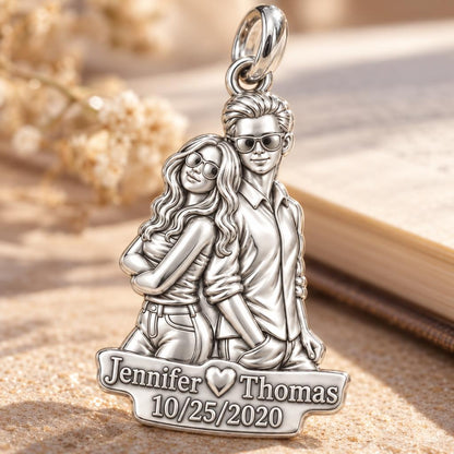 Sun-Kissed Couple Portrait Charm Bracelet – Personalized Couple Gift – macro detail of the charm