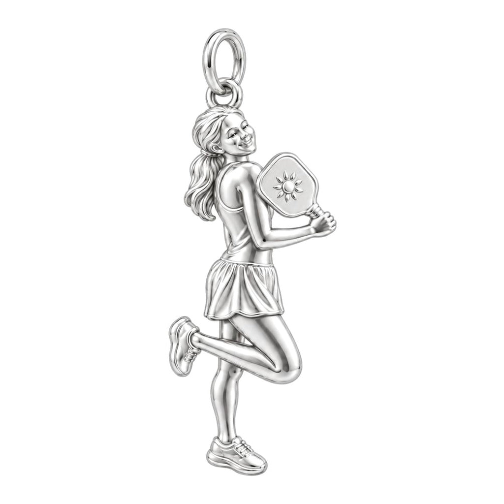 Sun-Kissed Pickleball Player Charm Bracelet – Personalized Gift – silver charm, front view