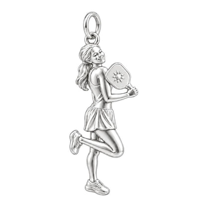 Sun-Kissed Pickleball Player Charm Bracelet – Personalized Gift – silver charm, front view