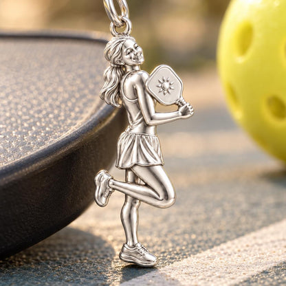 Sun-Kissed Pickleball Player Charm Bracelet – Personalized Gift – macro detail of the charm