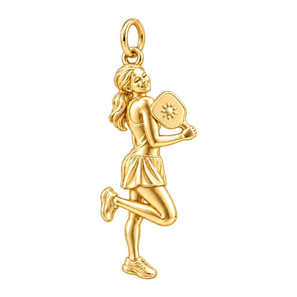 Sun-Kissed Pickleball Player Charm Bracelet – Personalized Gift – 18K gold charm, front view