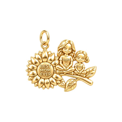 Sunflower Garden Charm Bracelet – Personalized Mom Gift – 18K gold plated 3 cm charm, front view
