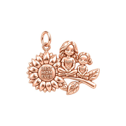 Sunflower Garden Charm Bracelet – Personalized Mom Gift – rose gold 3 cm charm, front view
