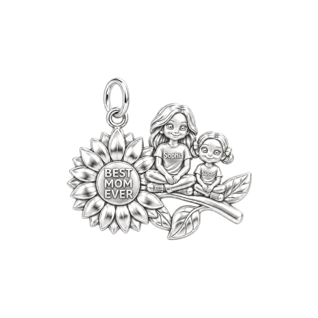 Sunflower Garden Charm Bracelet – Personalized Mom Gift – silver plated 3 cm charm, front view