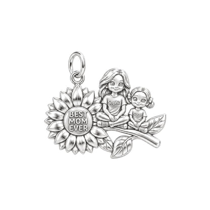 Sunflower Garden Charm Bracelet – Personalized Mom Gift – silver plated 3 cm charm, front view